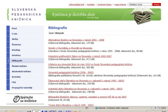 Obr. Štruktúra časti webovej stránky Slovenskej pedagogickej knižnice