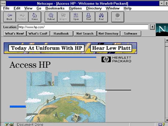 Obr. Úvodná stránka spoločnosti HP približne v roku 1993 (zo súkromného archívu autorky)