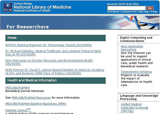 Obr. Systém navigácie Národnej lekárskej knižnice USA pre výskumníkov rešpektujúci ich informačné potreby