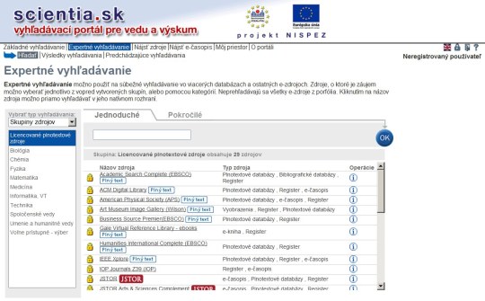 Obr. Aj vo vyhľadávacom portáli scientia.sk sa využíva federatívne vyhľadávanie