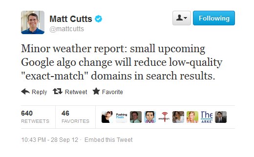 Obr. Matt Cutts oznámil na sociálnej sieti Twitter novú zmenu algoritmu