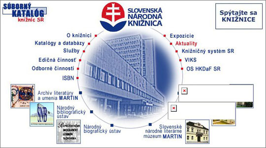 Obr. Webové sídlo SNK pred redizajnom, kde väčšina odkazov predstavovala obrázky