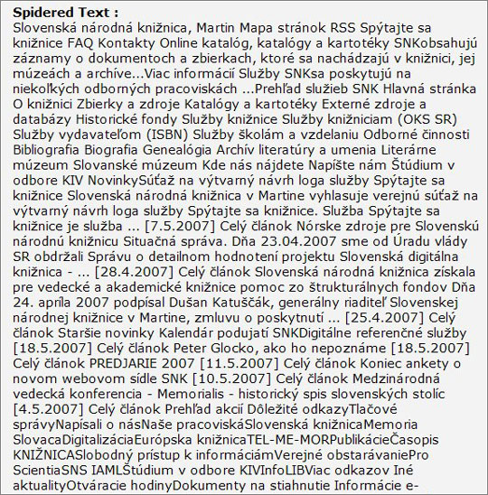 Obr. Ako vidí robot vyhľadávacieho nástroja stránku SNK po redizajne