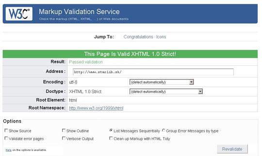 Obr. Výsledky validácie stránky prostredníctvom validátora HTML kódu