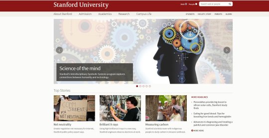 Obr. Webové sídlo Stanfordskej univerzity už z úvodnej stránky presviedča o svojej výnimočnosti