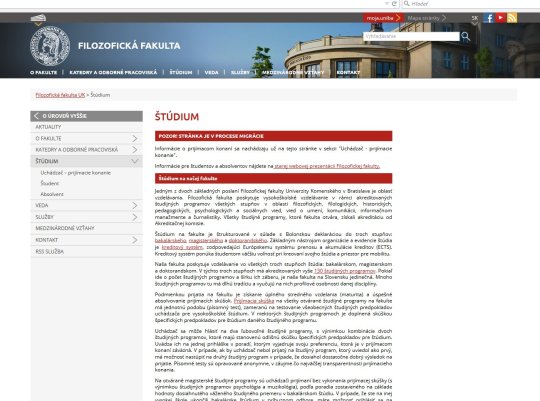 Obr. Sekcia  Štúdium Filozofickej fakulty Univerzity Komenského nedostatočne informuje o ponúkaných študijných odboroch a programoch