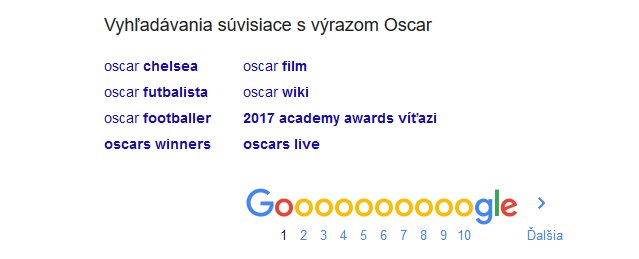 Obr. Nápoveda na ďalšie vyhľadávania súvisiace s výrazom Oscar