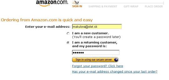 Obr. Už pri registrácii v systéme Amazon.com sa rozlišuje prvý a stály zákazník