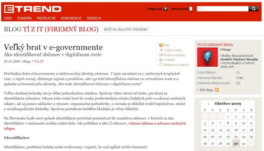 Obr. Firemný blog uverejnený v ETRENDE