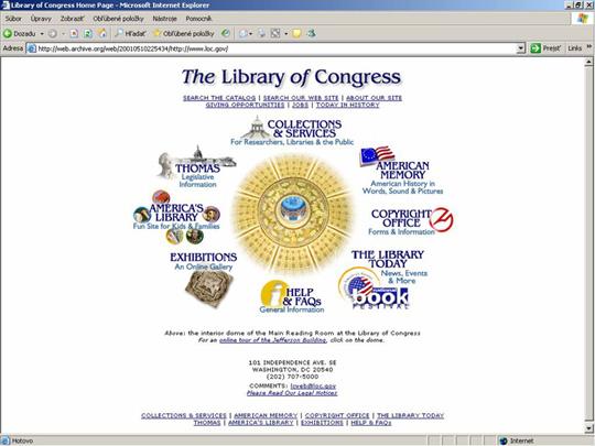 Obr. Webové sídlo Kongresovej knižnice po úplnom redizajne vo februári 1999 (súkromný archív autorky)
