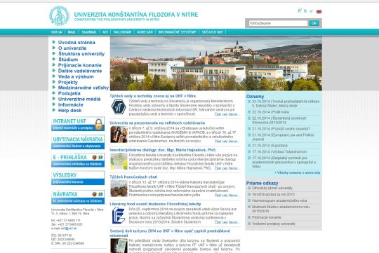 Obr. Dizajn webového sídla Univerzity Konštantína Filozofa v Nitre je nekonzistentný s dizajnom webového sídla katedry