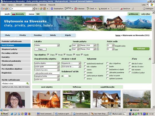 Obr. Vstupná obrazovka portálu UbytujemSa.sk