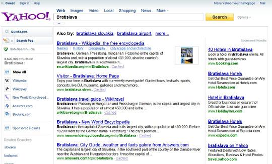 Obr. Štruktúrované výsledky na požiadavku Bratislava vo vyhľadávači Yahoo!